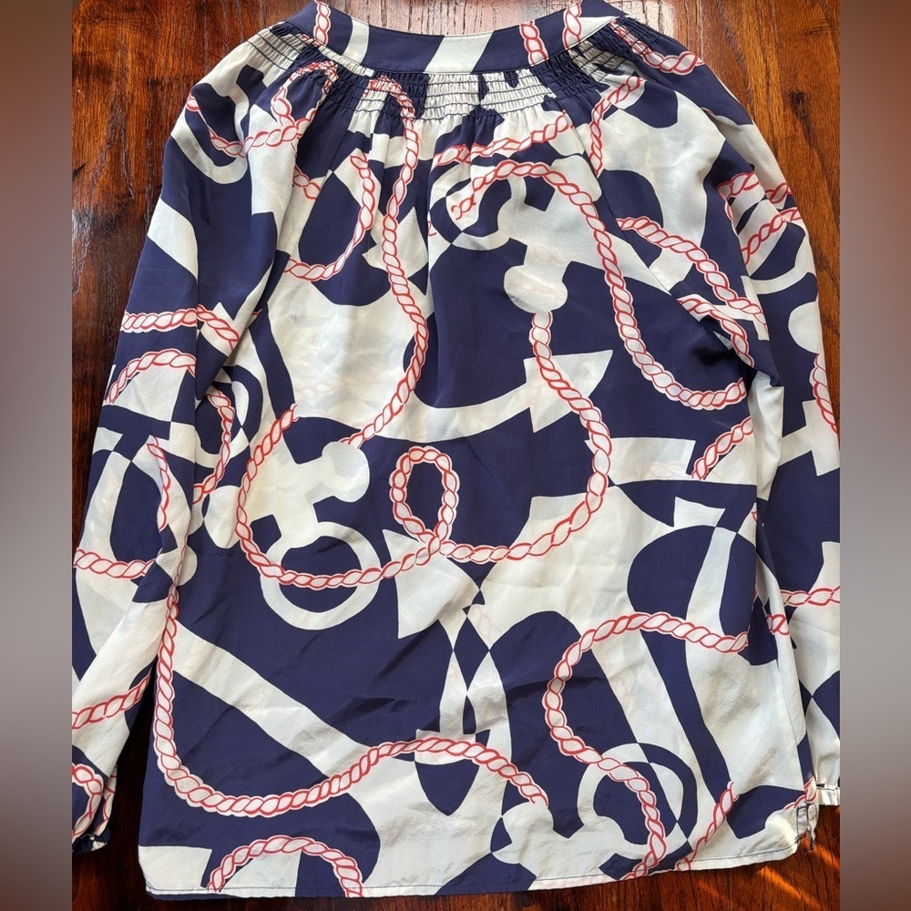 Lilly Pulitzer Elsa Blouse Navy Nautical Anchor Rope Booze Cruise Print SZ Small - Picture 8 of 8